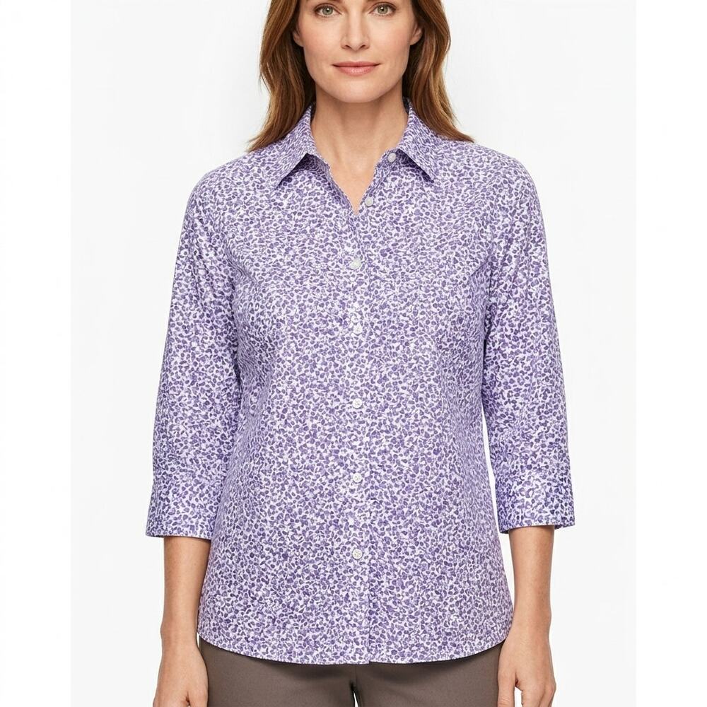 Talbots Cotton Blend Purple Floral Stretch Blouse Women Size 20W